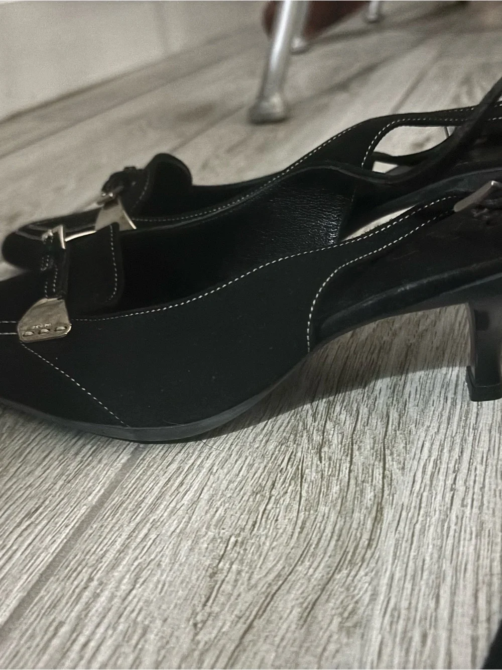 Vintage Prada Black Slingback Kitten Heels Contrast Stitch IT 38 - Picture 10 of 14